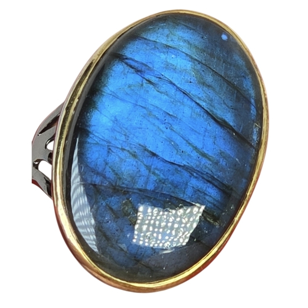 925 Sterling Silver Ring SZ 8.75 with Natural Labradorite 2x3cm Gemstone.